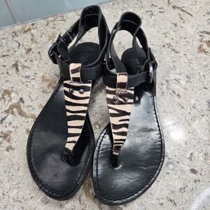 Belle Sigerson Morrison Black‎ Leather Zebra Calf Hair Studded Sandals 7.5 B